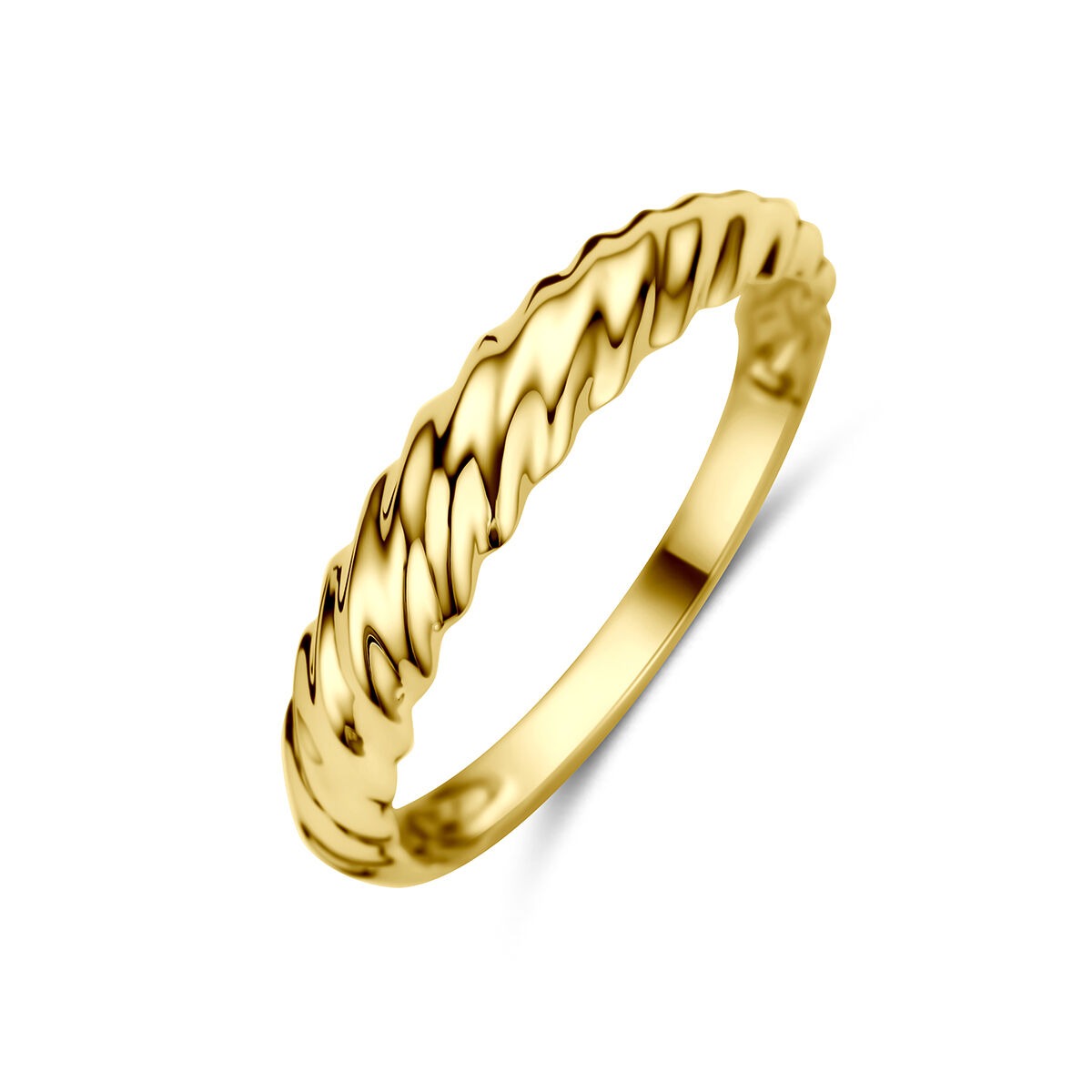 Bague en or jaune torsadée avec un motif ondulé.