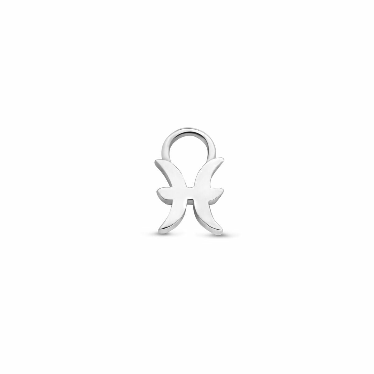 Boucle d'oreille en argent rhodié avec motif de signe astrologique, finition brillante.