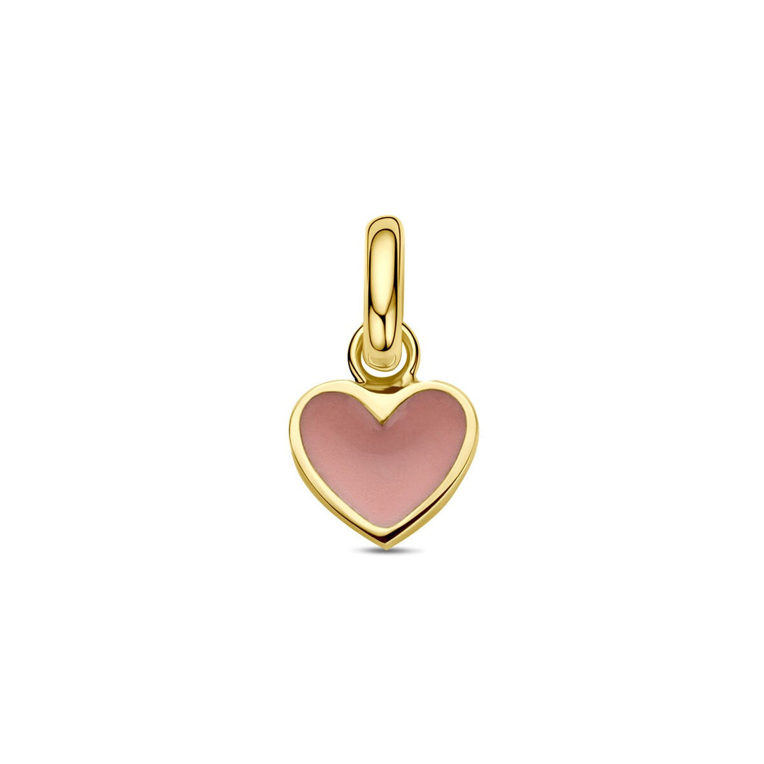 14k Geelgouden hanger hartje met roze emaille