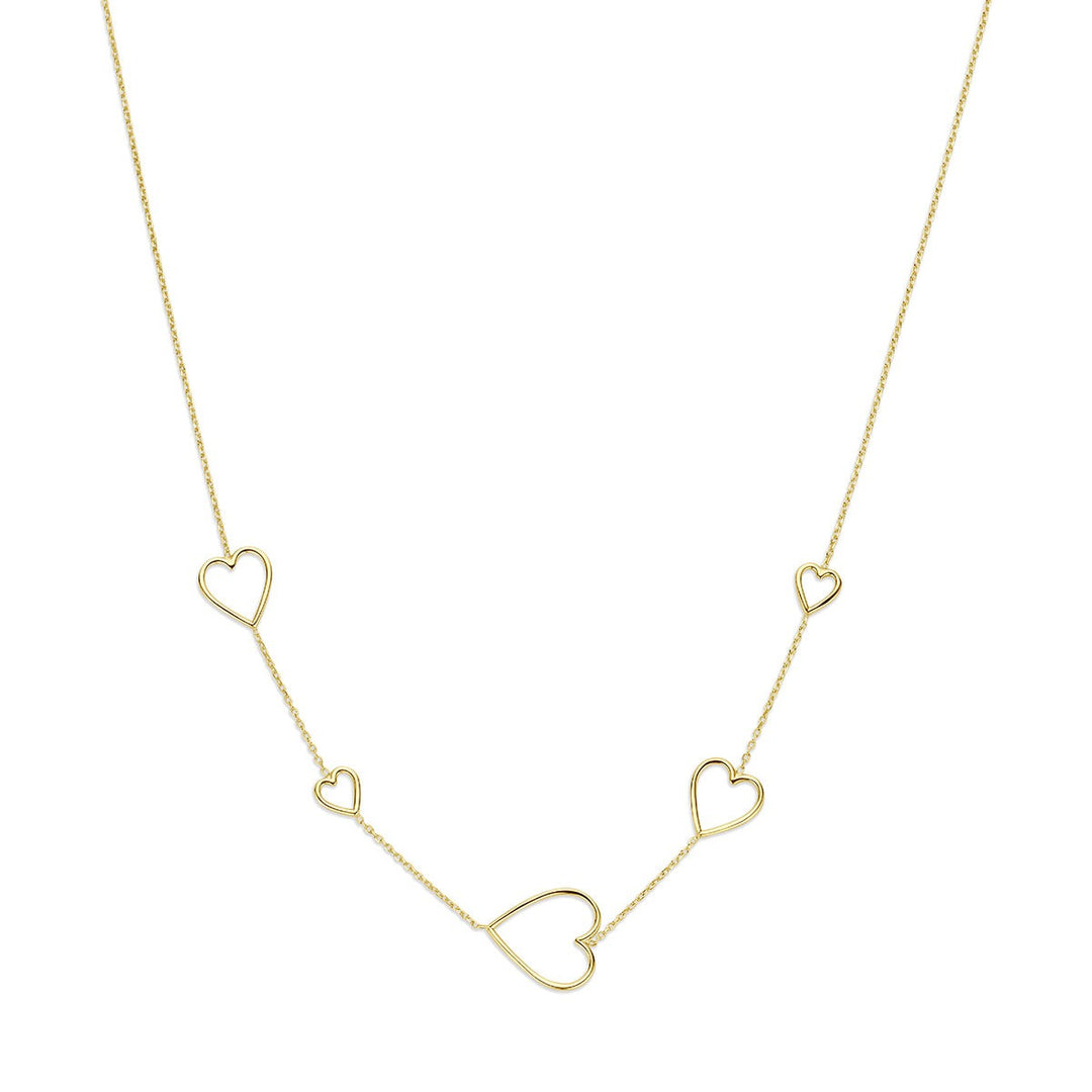 Geelverguld 925 zilveren collier met hartjes