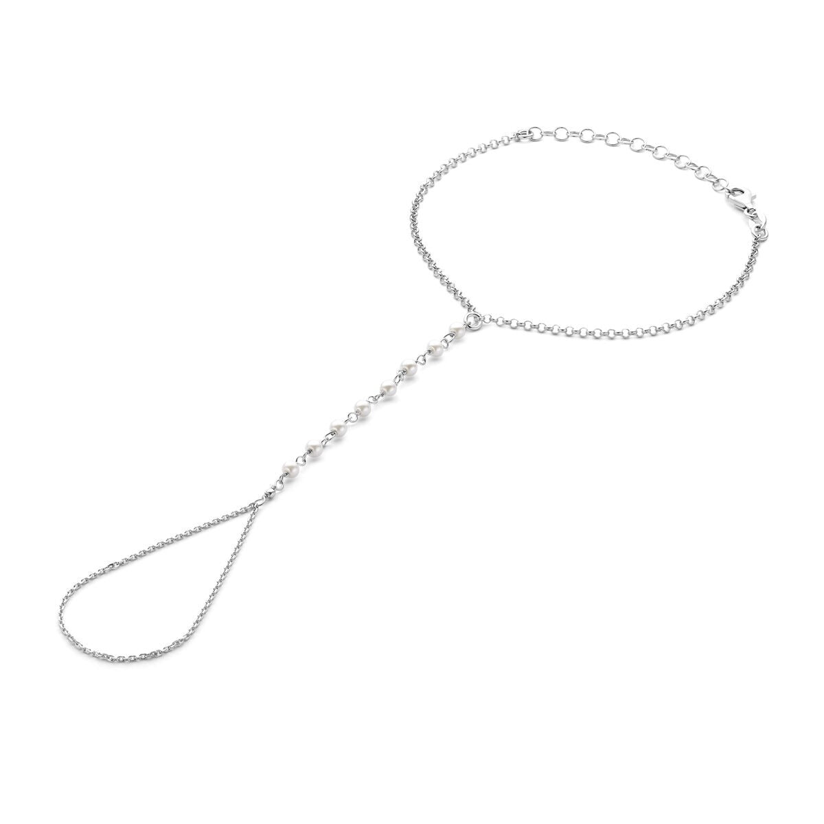 Bracelet en argent pour femme avec perles et maillons en forme d'ancre.