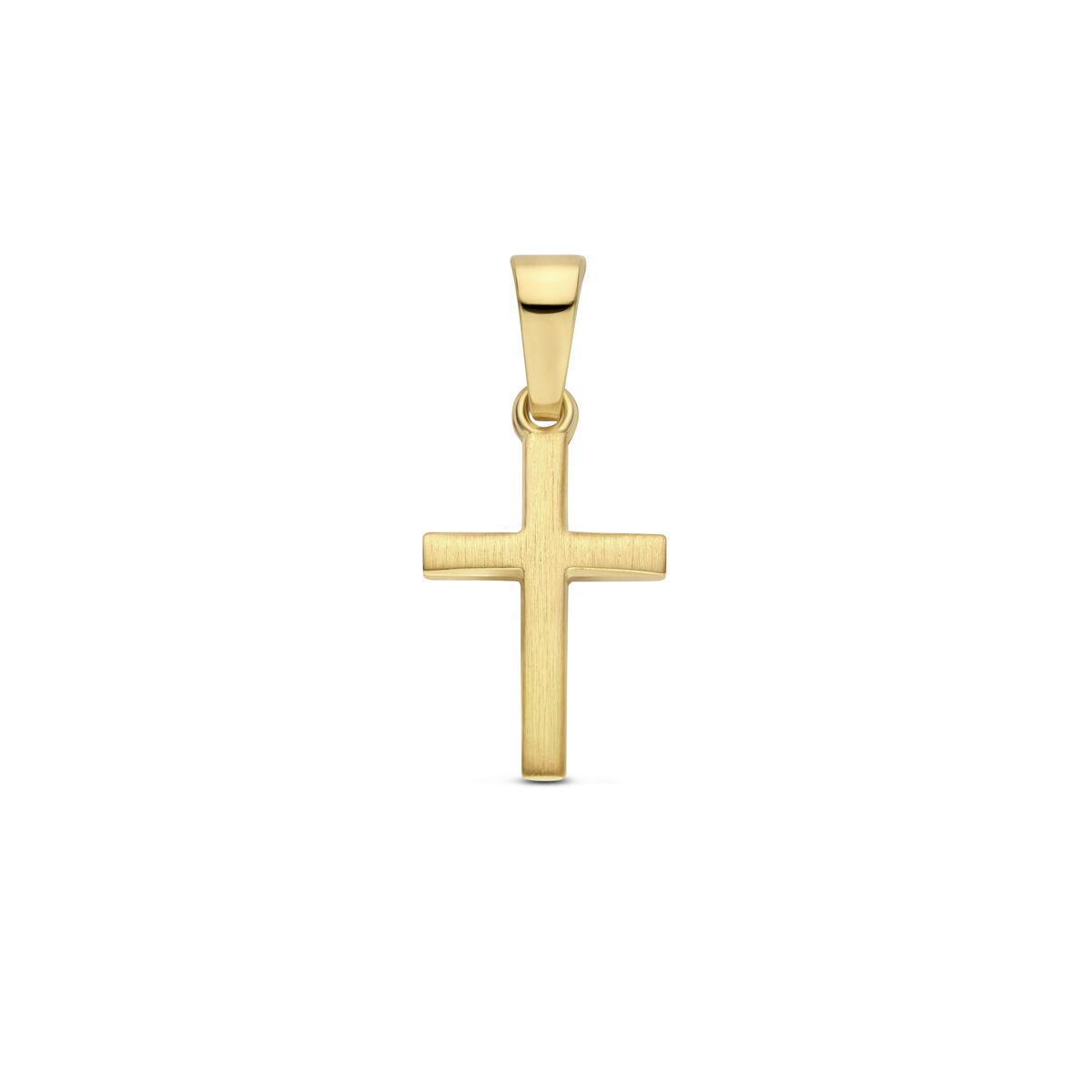 Pendentif en croix en or jaune 14 carats, finition lisse et brillante.