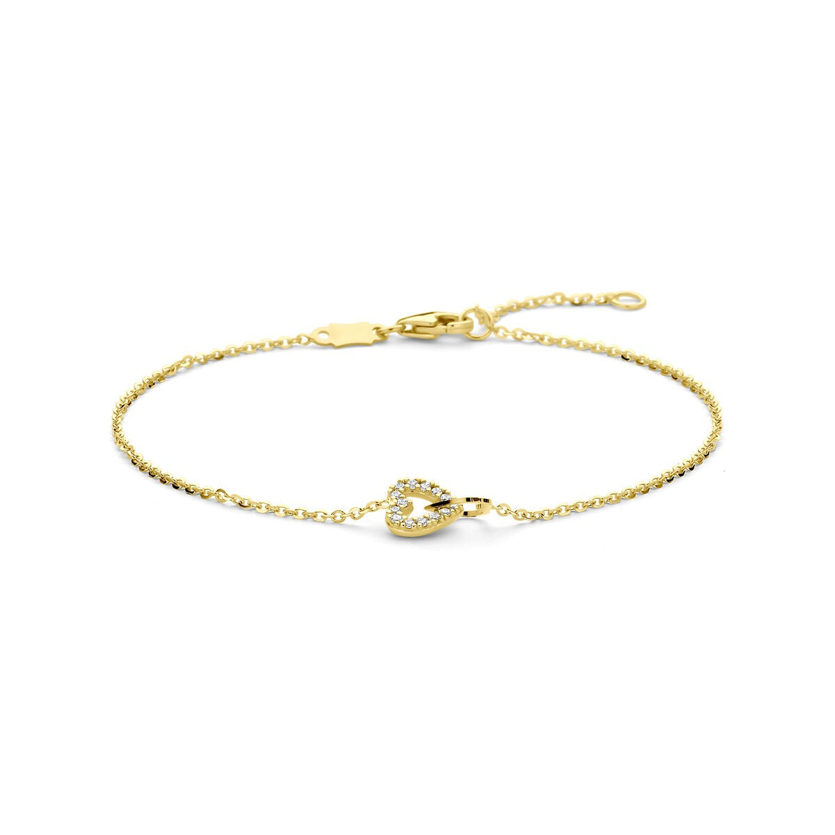 Bracelet en or jaune 14 carats avec un pendentif en forme de cœur orné de zirconia.