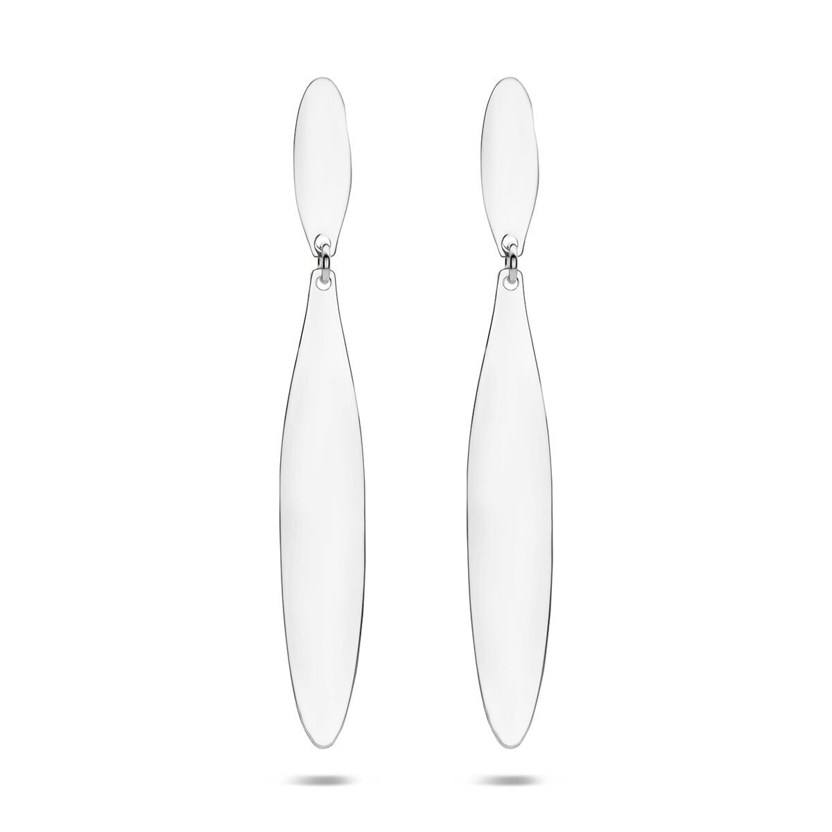 Boucles d'oreilles longues en argent 925 rhodié, avec une forme allongée et lisse.
