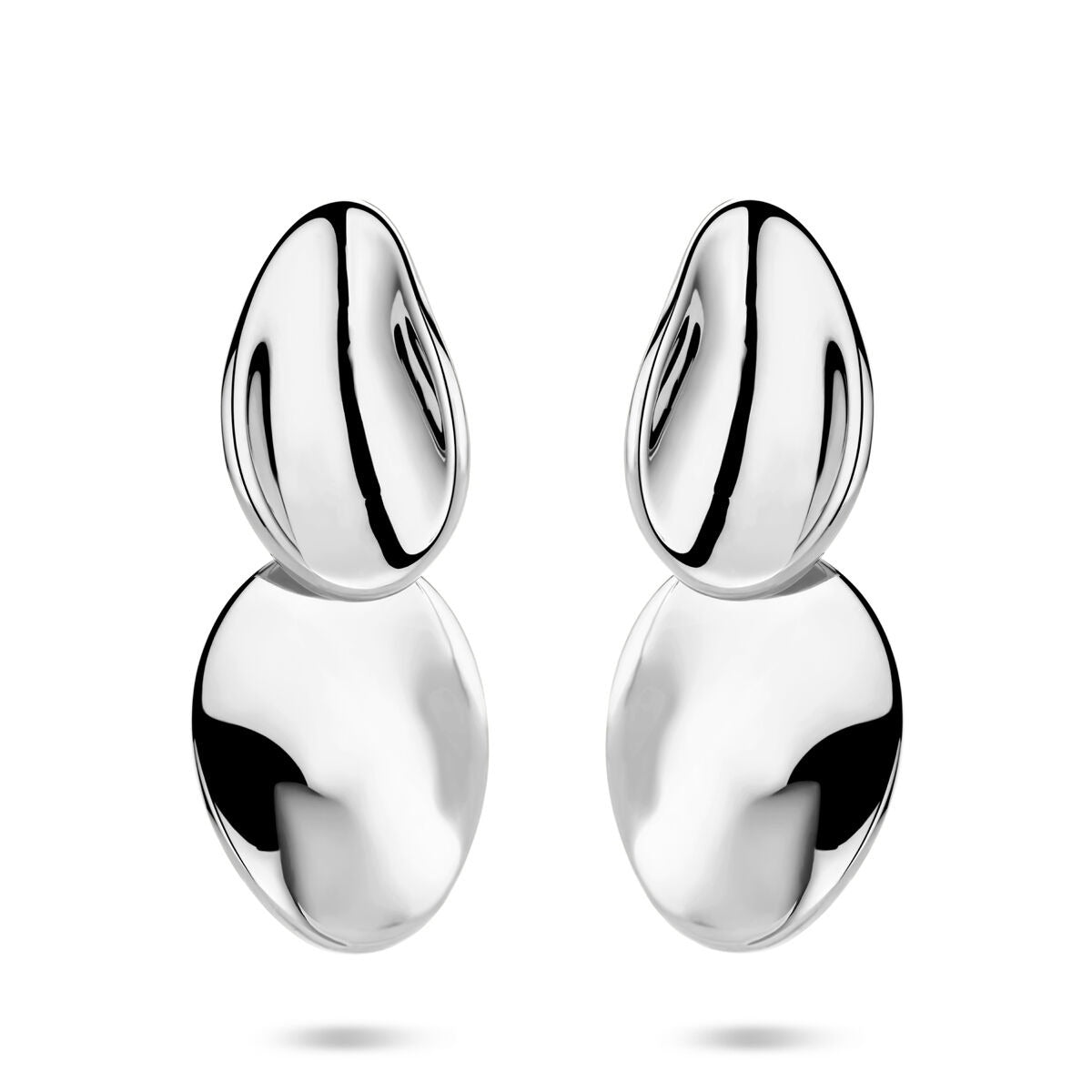 Boucles d'oreilles en argent rhodié de 32 mm, avec une forme organique et une finition brillante.