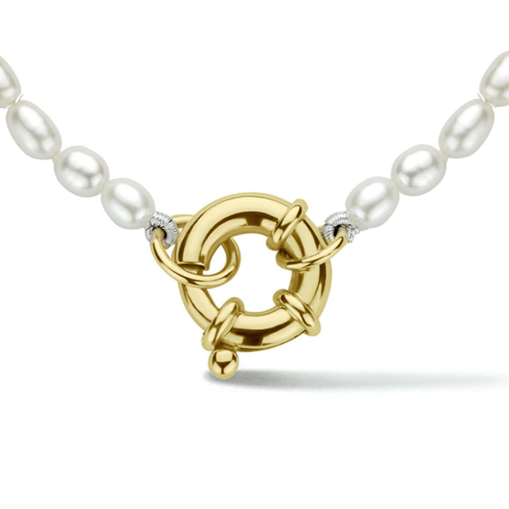 14k Geelgouden parel ketting met veerslot