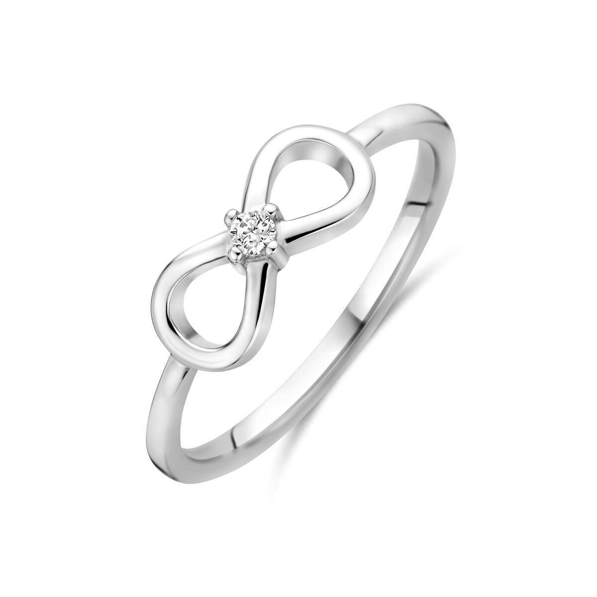 Bague en argent 925 rhodié avec motif infini et zirconia.