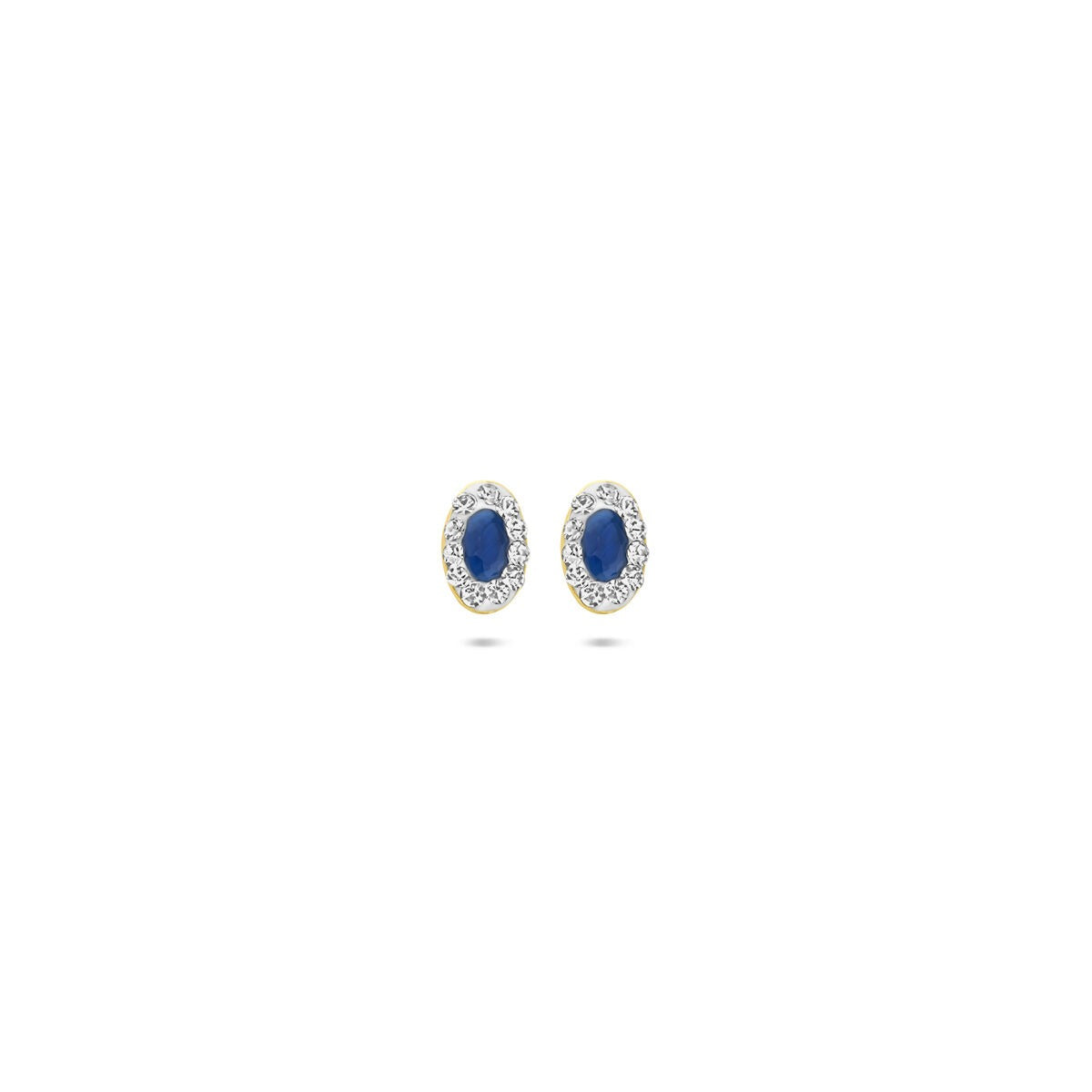 Boucles d'oreilles en or jaune 14 carats avec saphir synthétique et cristaux Swarovski.