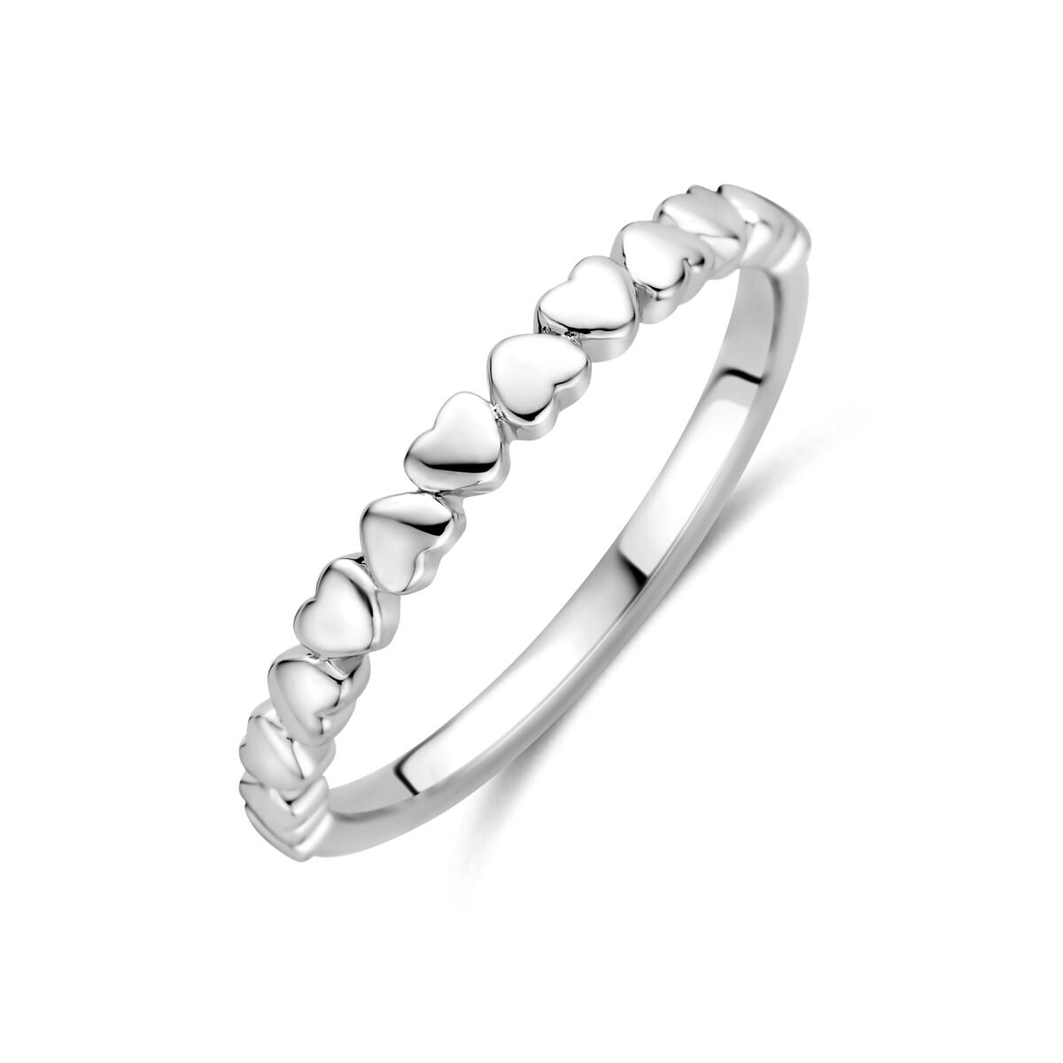 Bague en argent 925 rhodié ornée de petits cœurs.