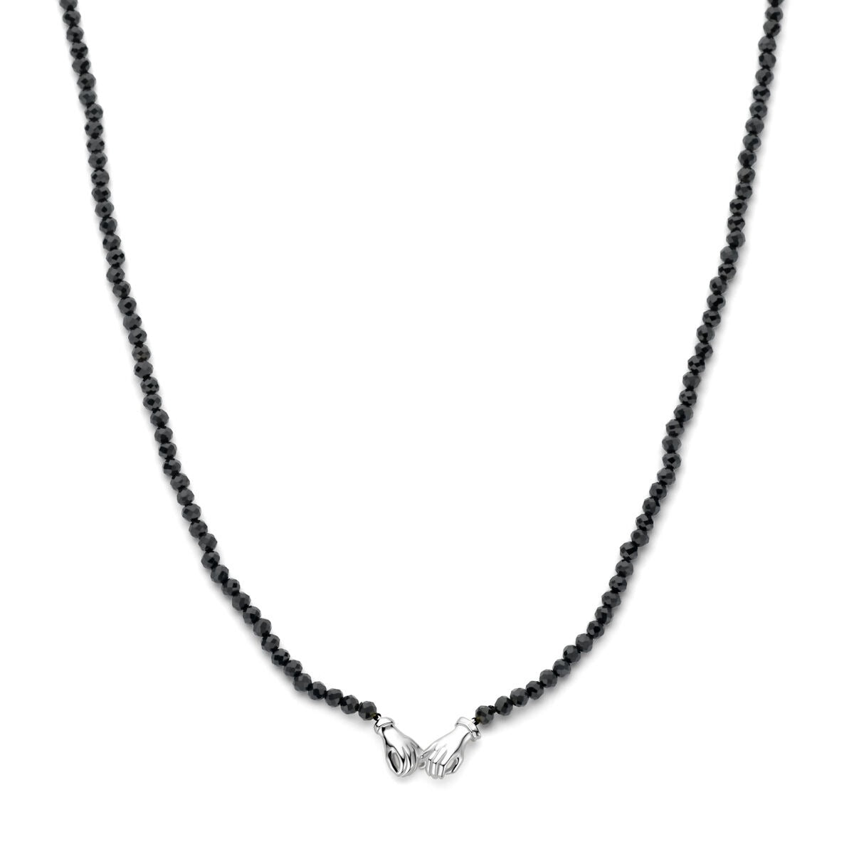 Collier en argent rhodié avec perles d'onyx noires.