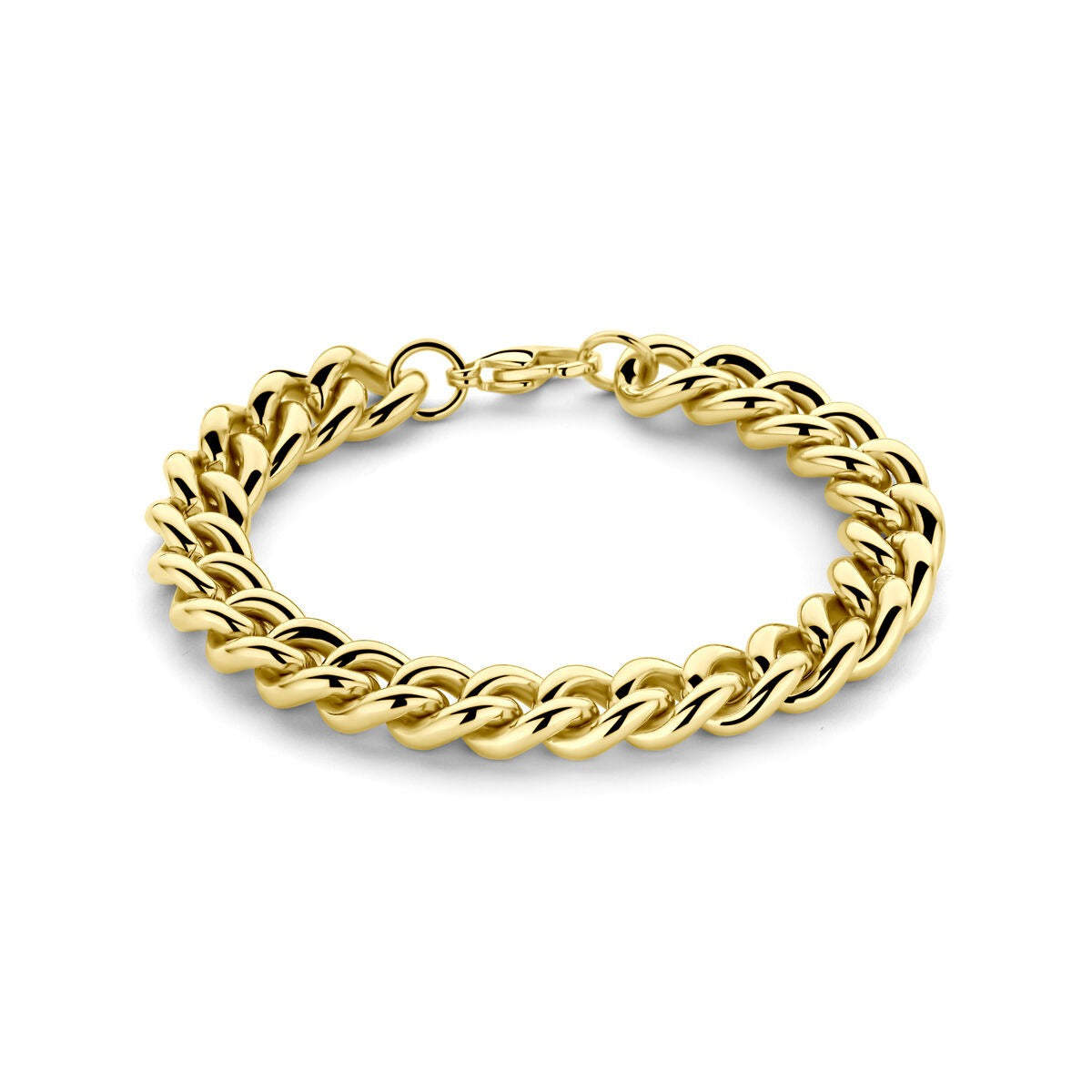 Bracelet gourmet en acier doré de 10 mm avec maillons ronds.