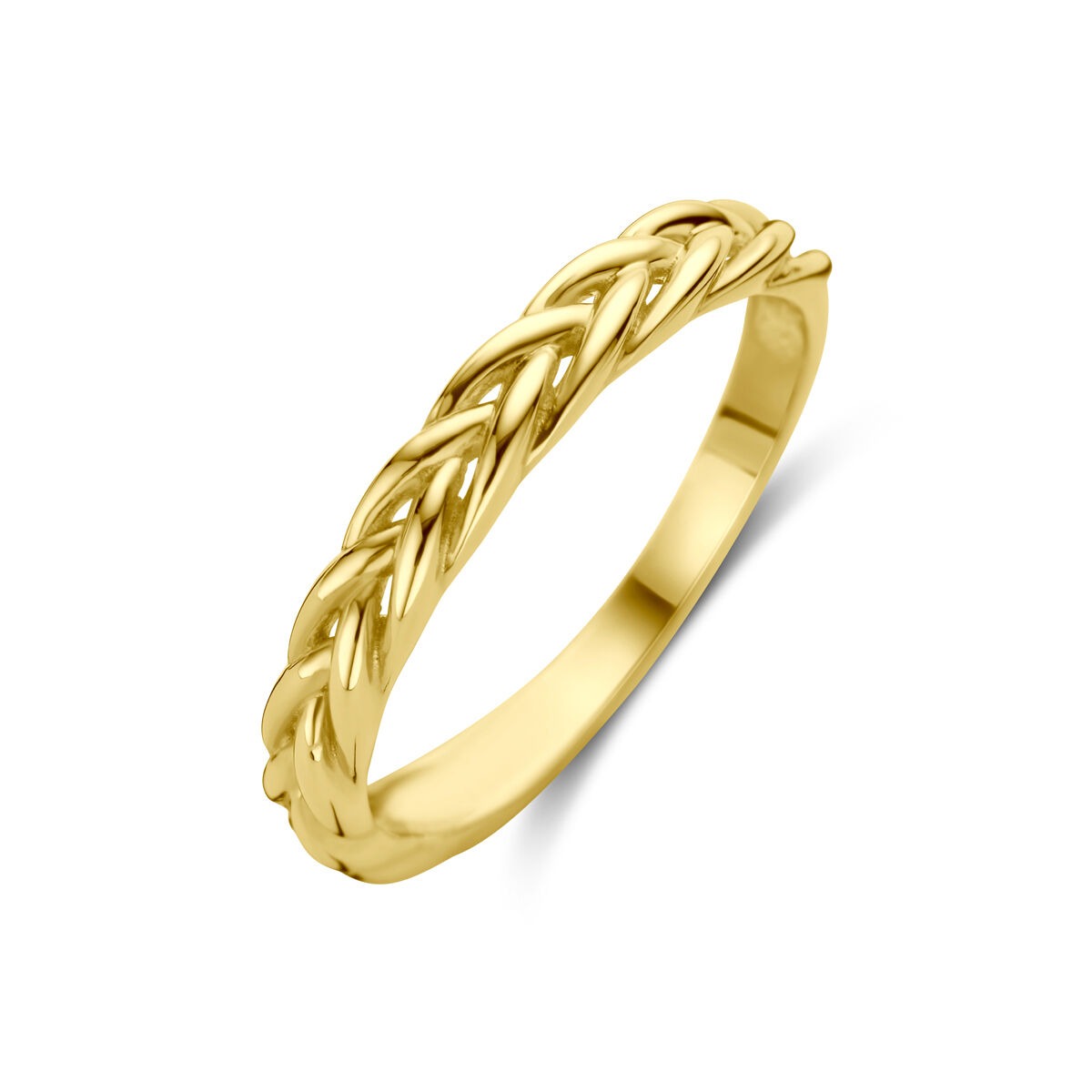 Bague en or jaune 9 carats avec un motif tressé, élégante et intemporelle.