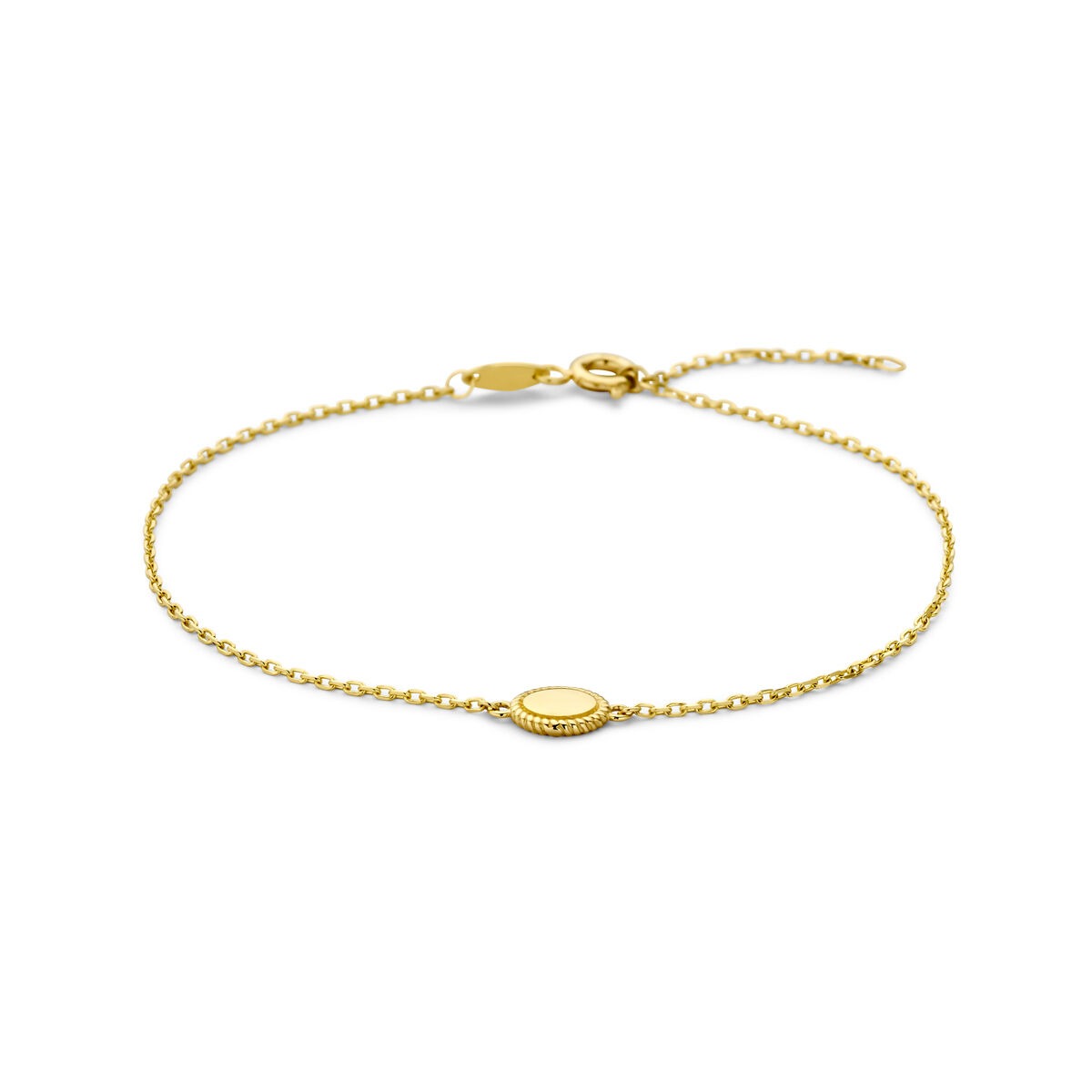 Bracelet en or jaune 14 carats avec pendentif, chaîne à maillons ancrés délicats.