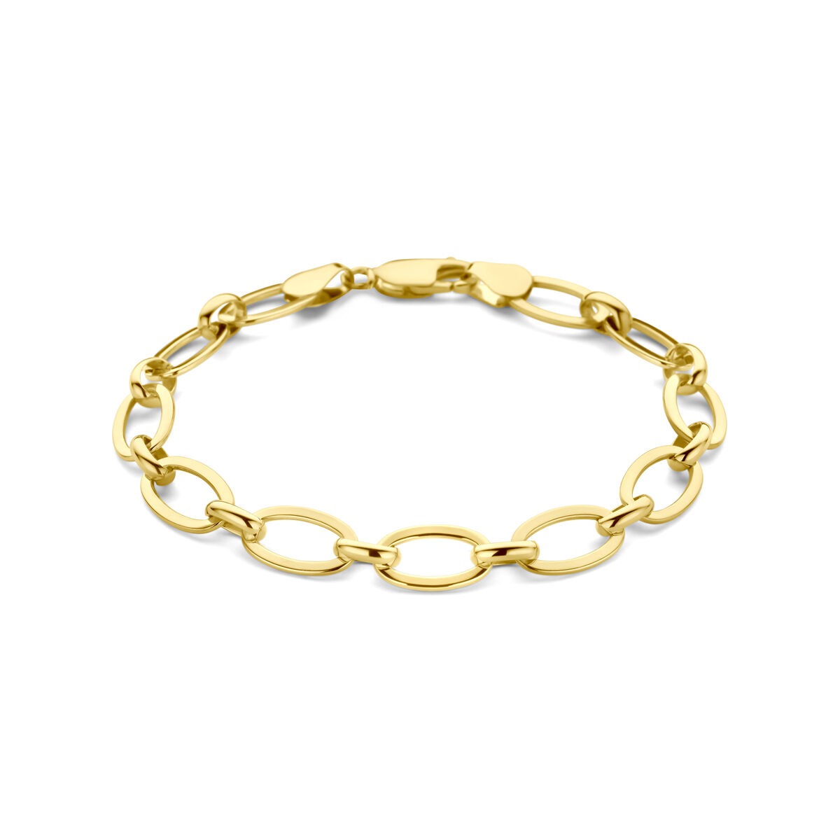 Bracelet en or jaune 14 carats avec cœur en argent, maillons ovales.