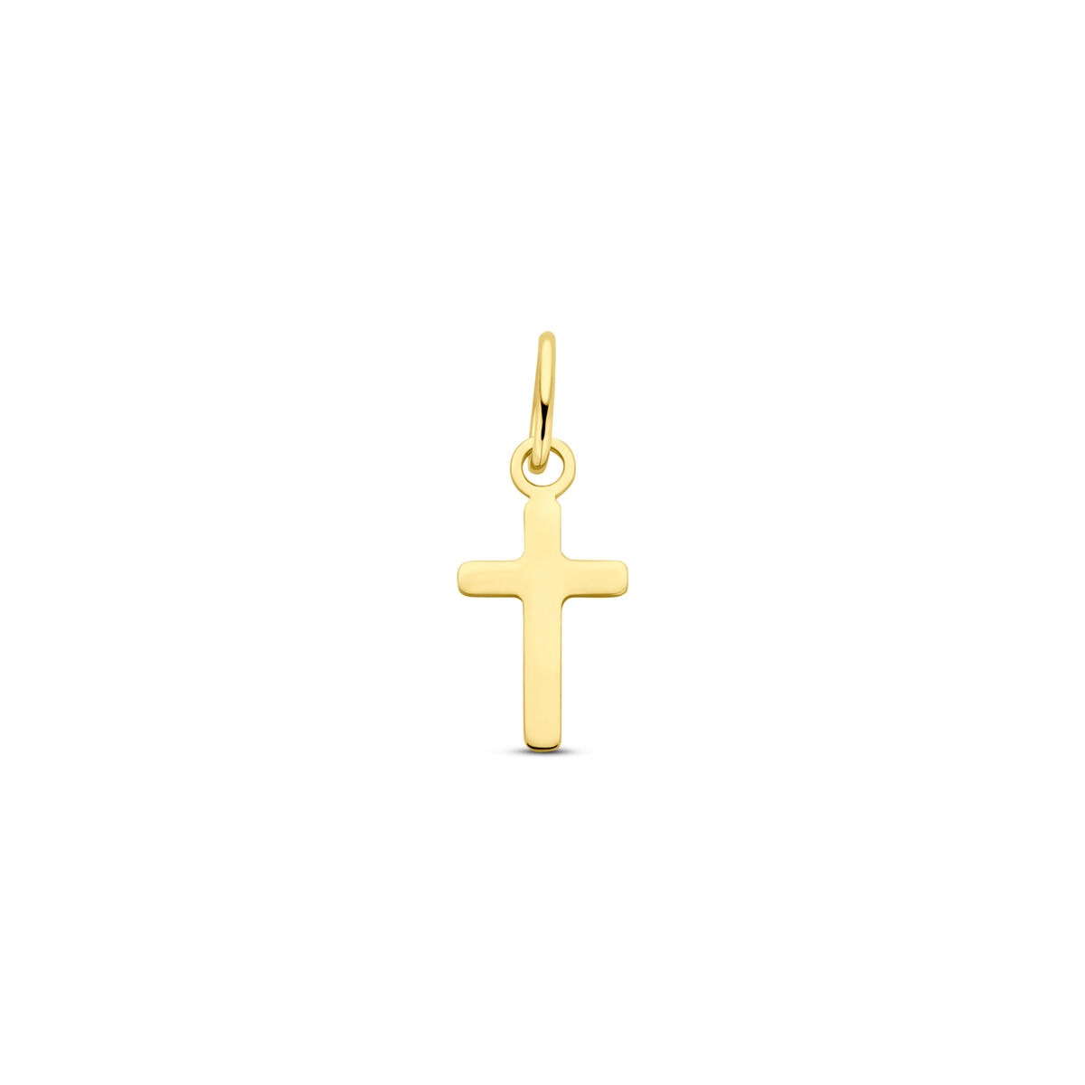 Pendentif en or jaune en forme de croix, mesurant 14 mm.