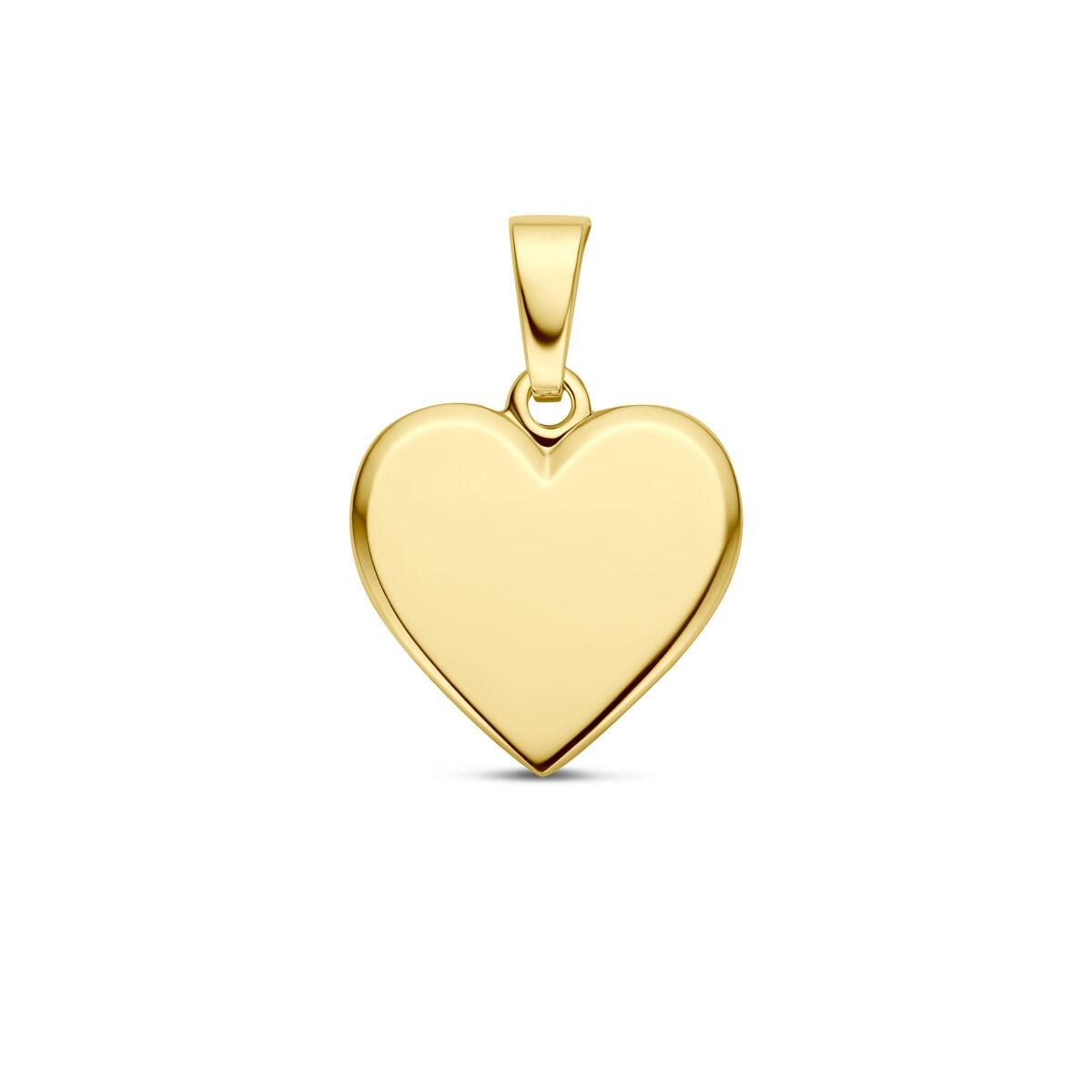 Pendentif en or jaune 9 carats en forme de cœur, surface lisse et brillante.