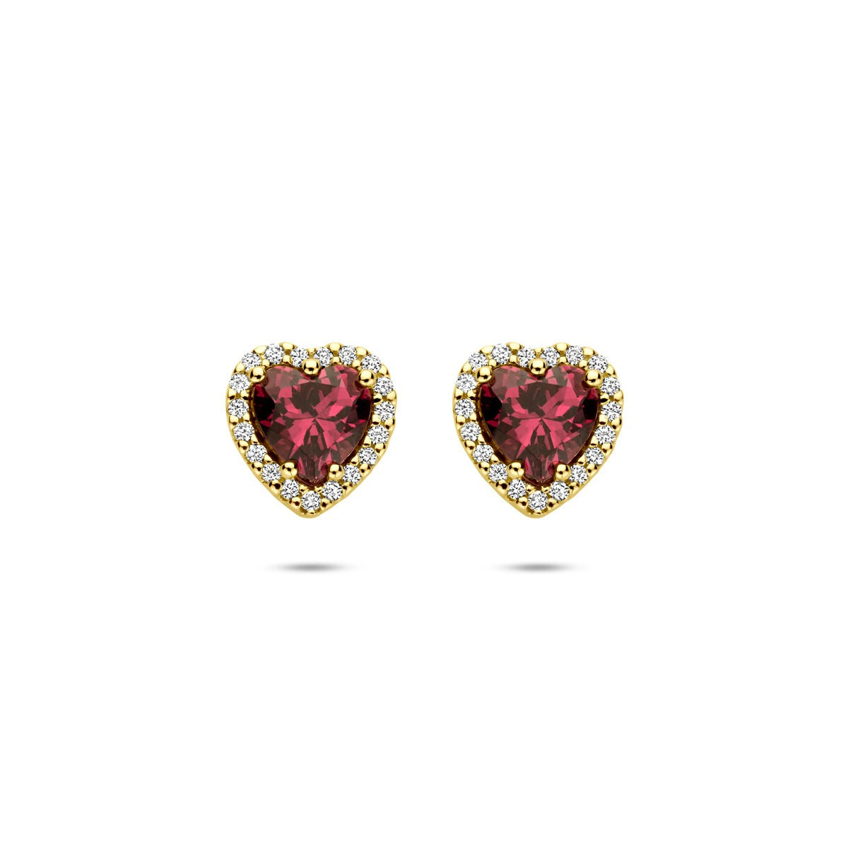 Puces d'oreilles en or jaune 14k avec cœur en rhodolite et diamant – 0.10ct