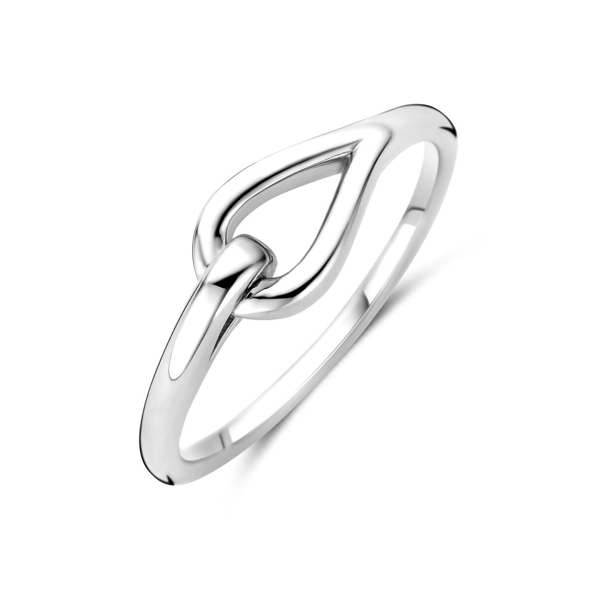 Bague en argent rhodié avec un design en forme de goutte.