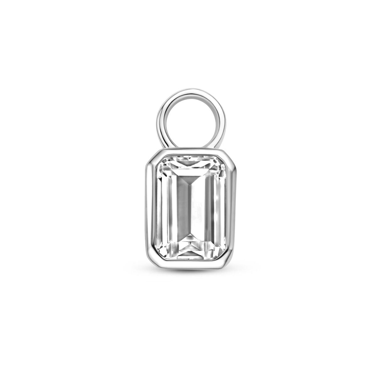 Pendentif en argent rhodié avec zirconium, de forme rectangulaire et finition brillante.