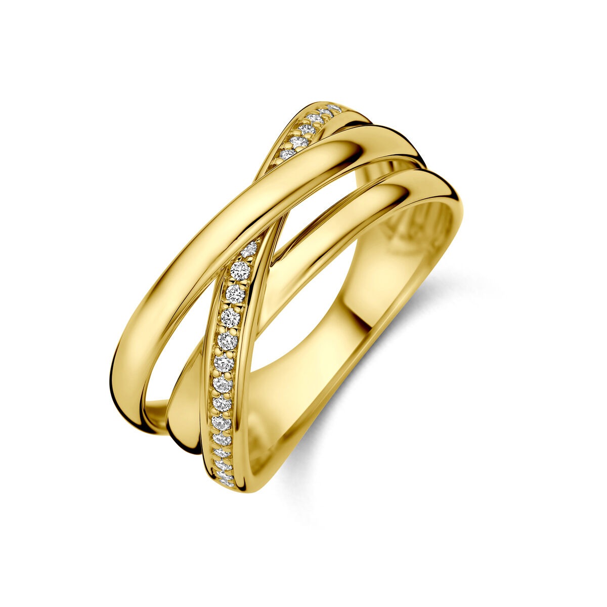 Bague alliance en or jaune 14 carats avec diamants de 0,15 ct.