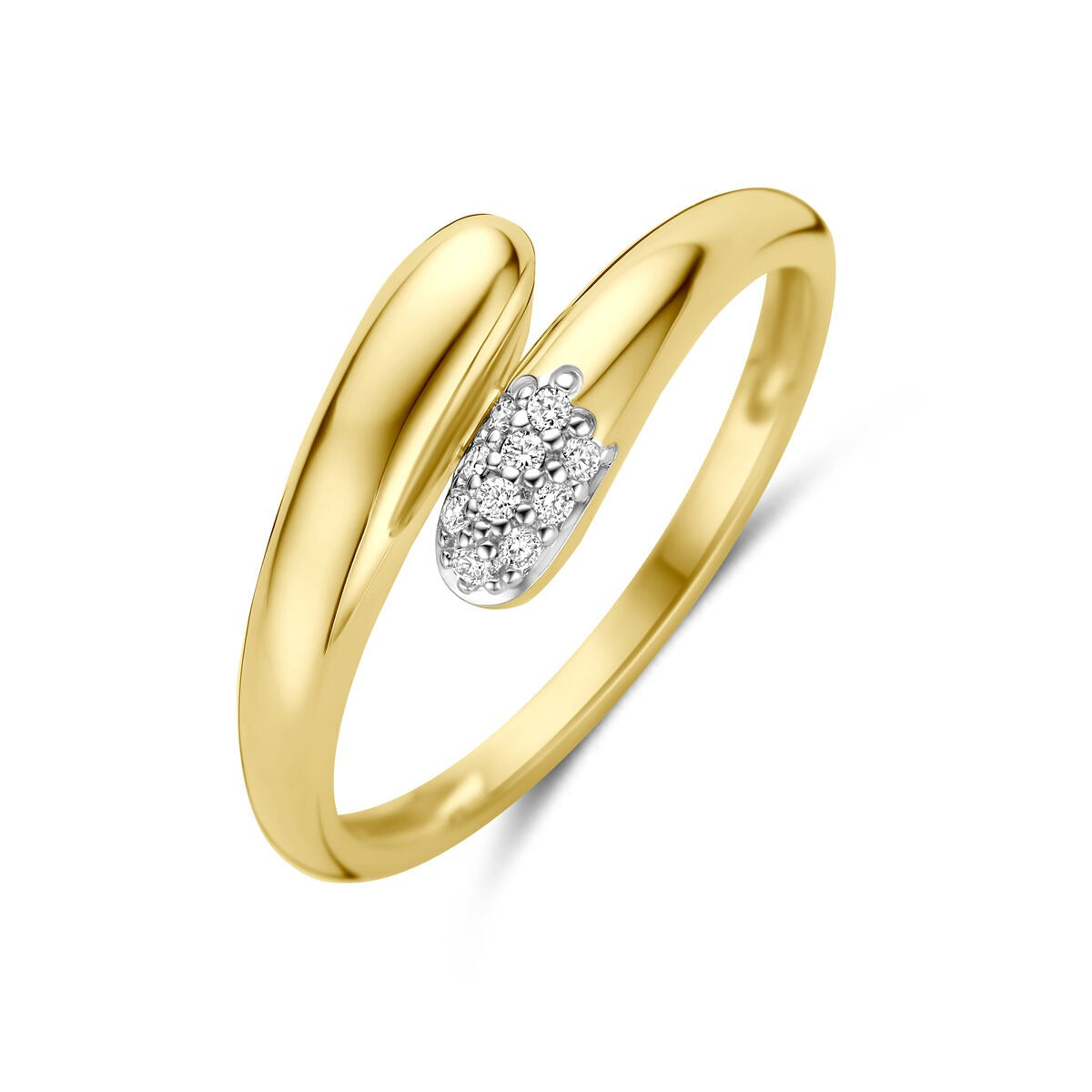 Bague en or jaune 14 carats avec des diamants brillants.