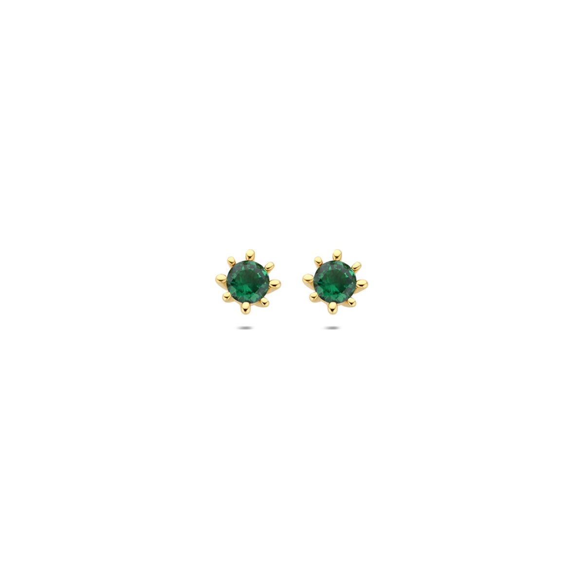 Boucles d'oreilles en or jaune 9 carats avec des zirconias vertes.