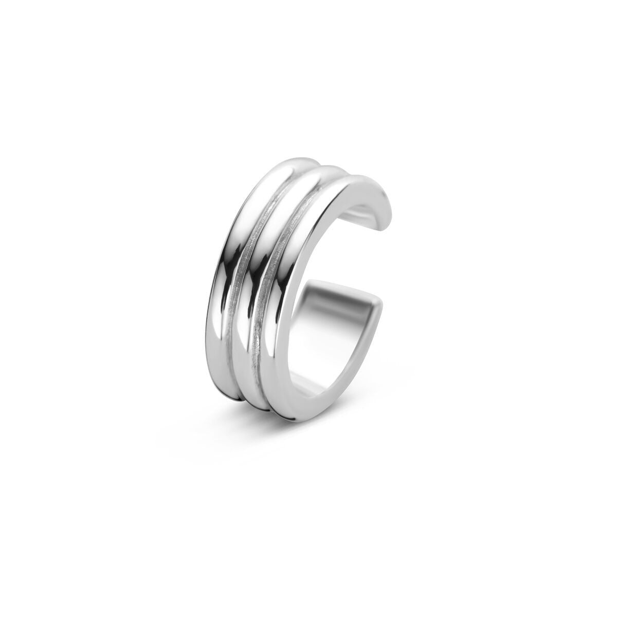 Boucle d'oreille en argent rhodié 925 avec un design minimaliste et trois bandes.