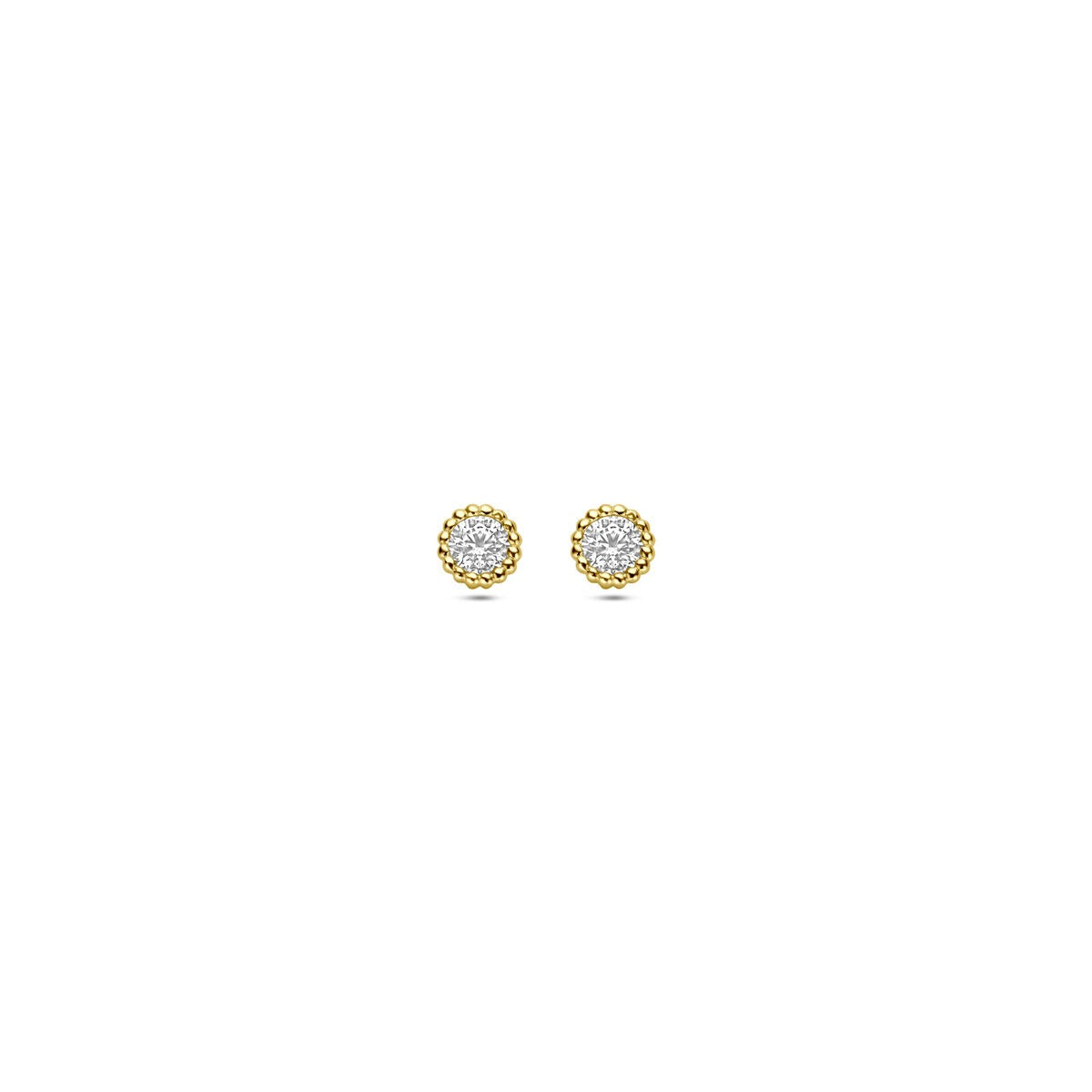 Boucles d'oreilles en or jaune 14 carats avec zirconiums en sertissage.