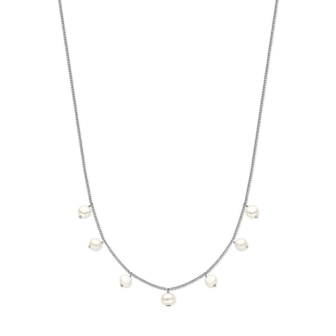 Zilveren dames ketting – gerhodineerd collier met parels