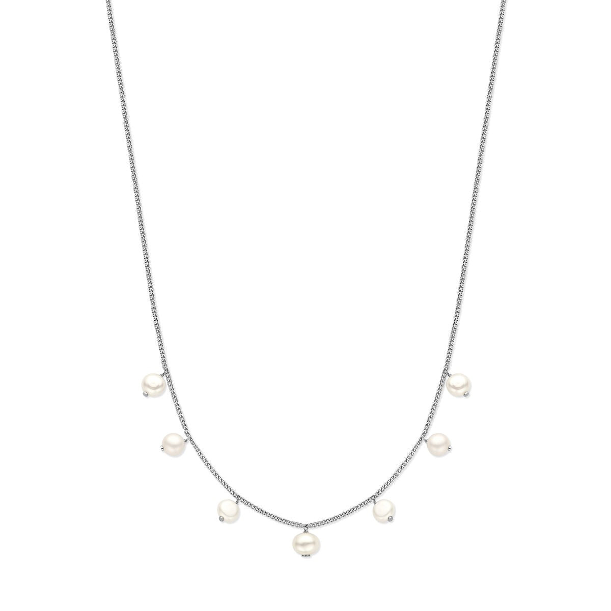 Collier en argent rhodié avec des perles blanches.