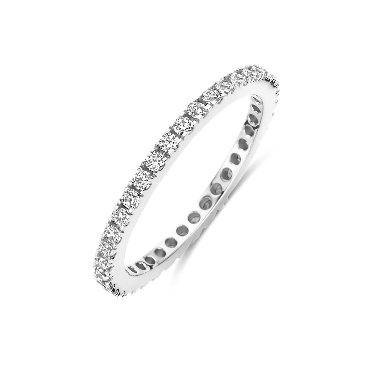 Bague en argent 925 rhodié ornée de zirconiums, avec un design délicat et brillant.