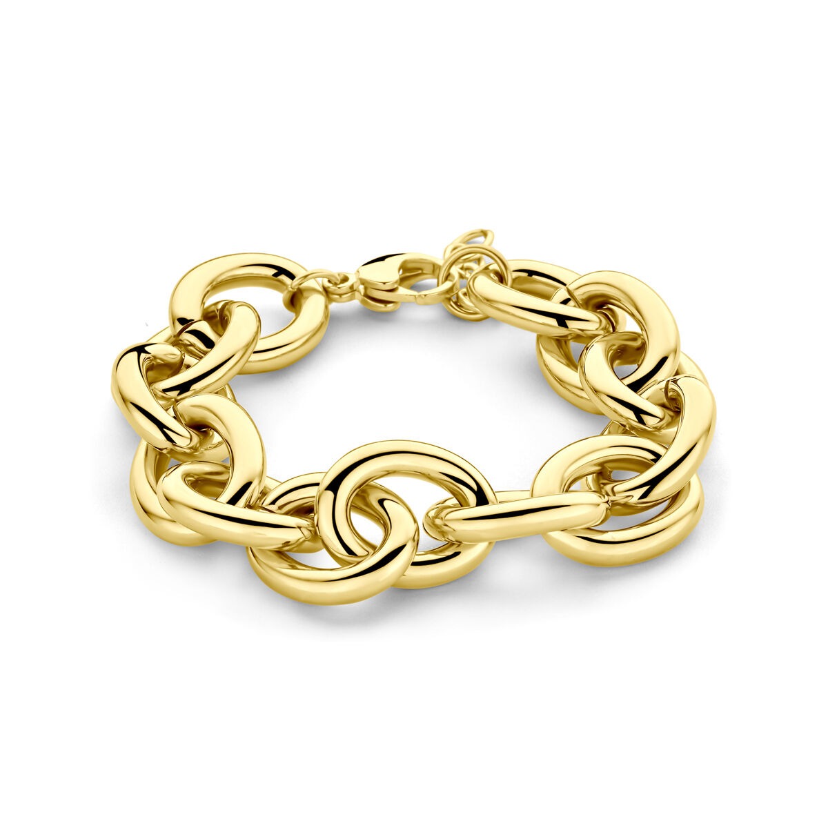 Bracelet en acier couleur or avec maillons en forme d'ancre et rallonge.