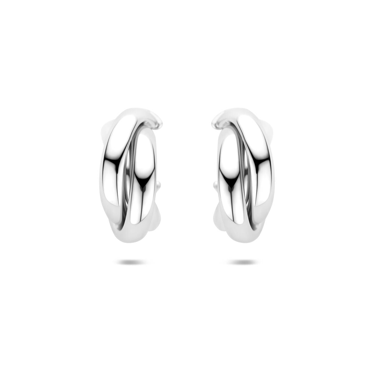 Boucles d'oreilles en argent rhodié, au design ondulé et poli, en forme de cercles.