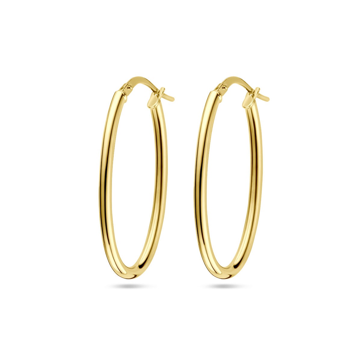 Boucles d'oreilles en or jaune 14 carats avec un noyau argenté, de forme ovale, mesurant 34x2 mm.