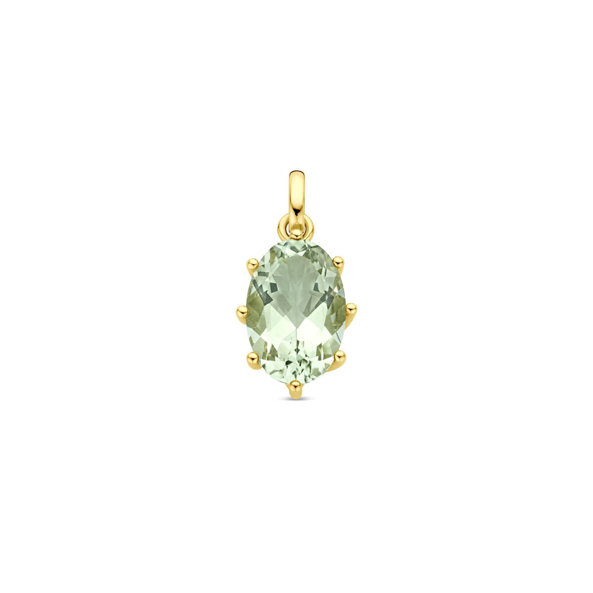 pendentif en or jaune 14 carats avec améthyste verte ovale.