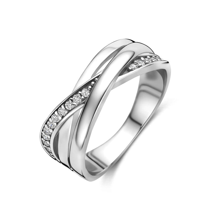 Gerhodineerd 925 zilveren ring met zirkonia