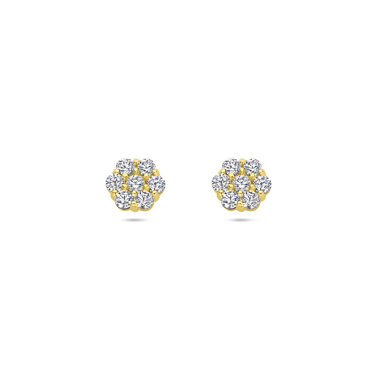 Boucles d'oreilles en or jaune 14k en forme de fleur, ornées de zirconia.