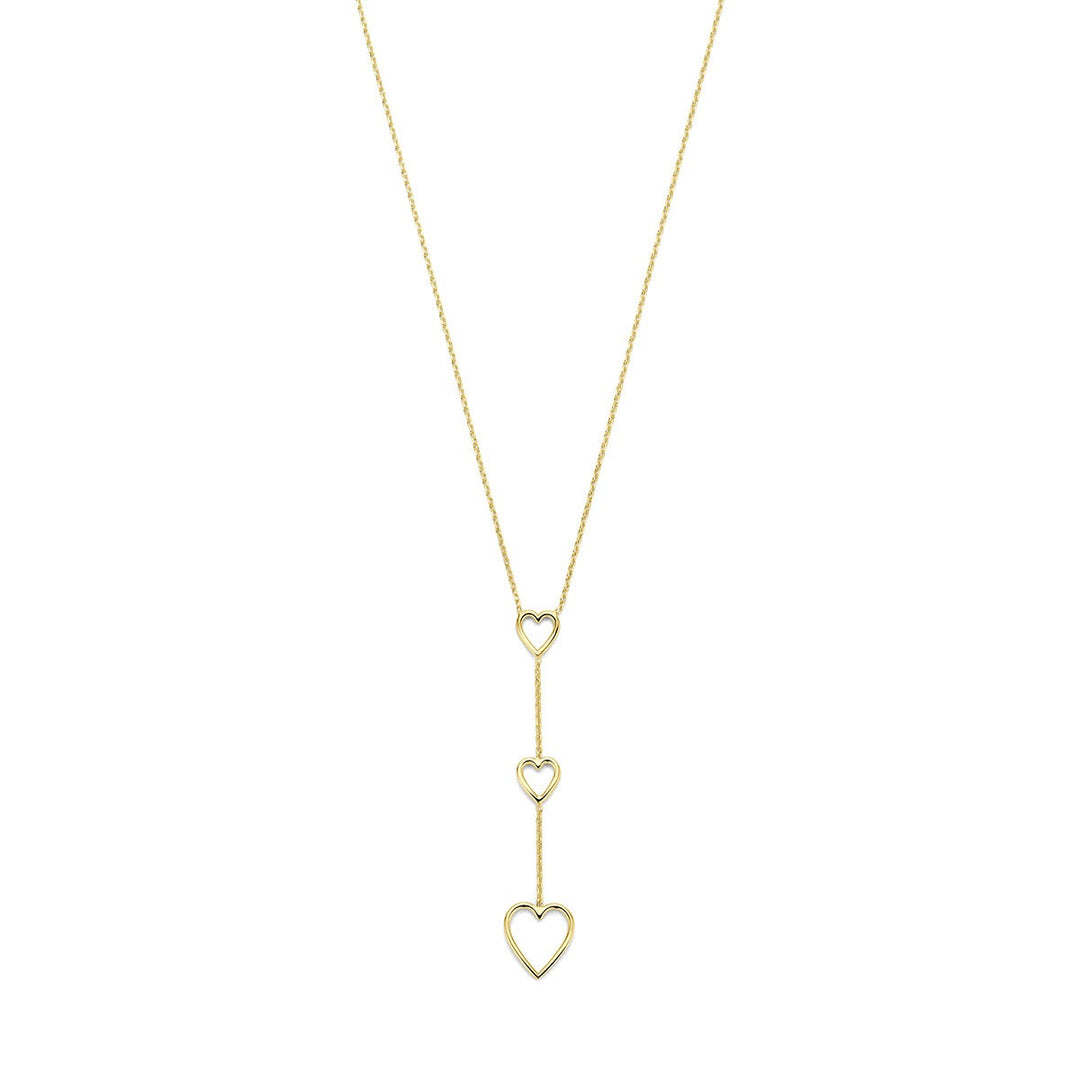 Geelverguld 925 zilveren Y-collier met hartjes