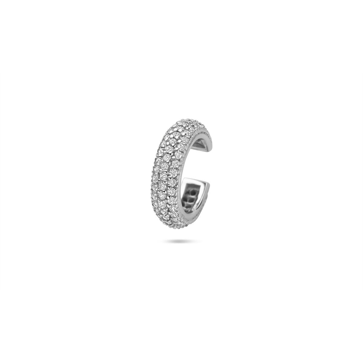 Ear cuff en argent avec zirconia, finition rhodiée, forme arrondie et décorée de pierres scintillantes.