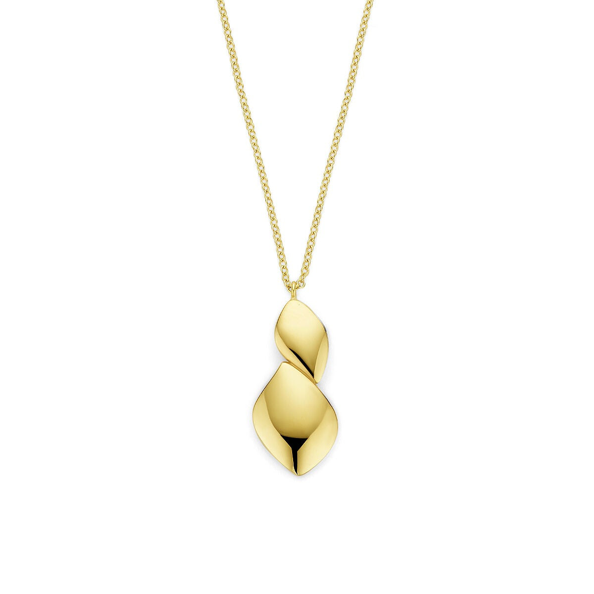 Collier en or jaune 14 carats avec pendentif élégant en forme de spirale.