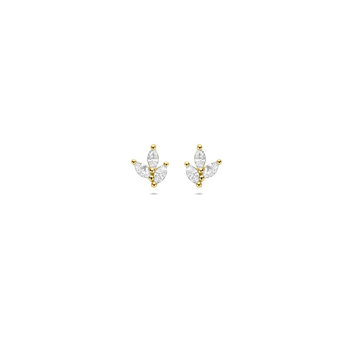 Boucles d'oreilles en argent doré ornées de zirconia marque en forme de feuille.