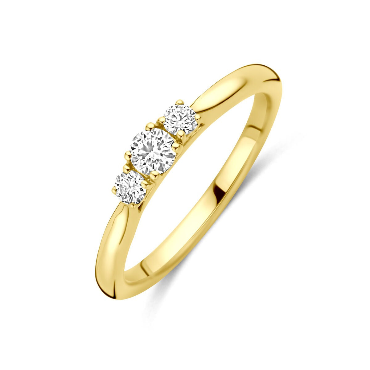 Bague en or jaune 14 carats avec trois diamants de 0,26 ct.