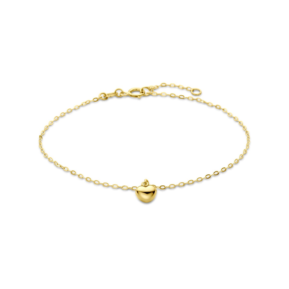 Bracelet en or jaune 14 carats avec un petit cœur suspendu.