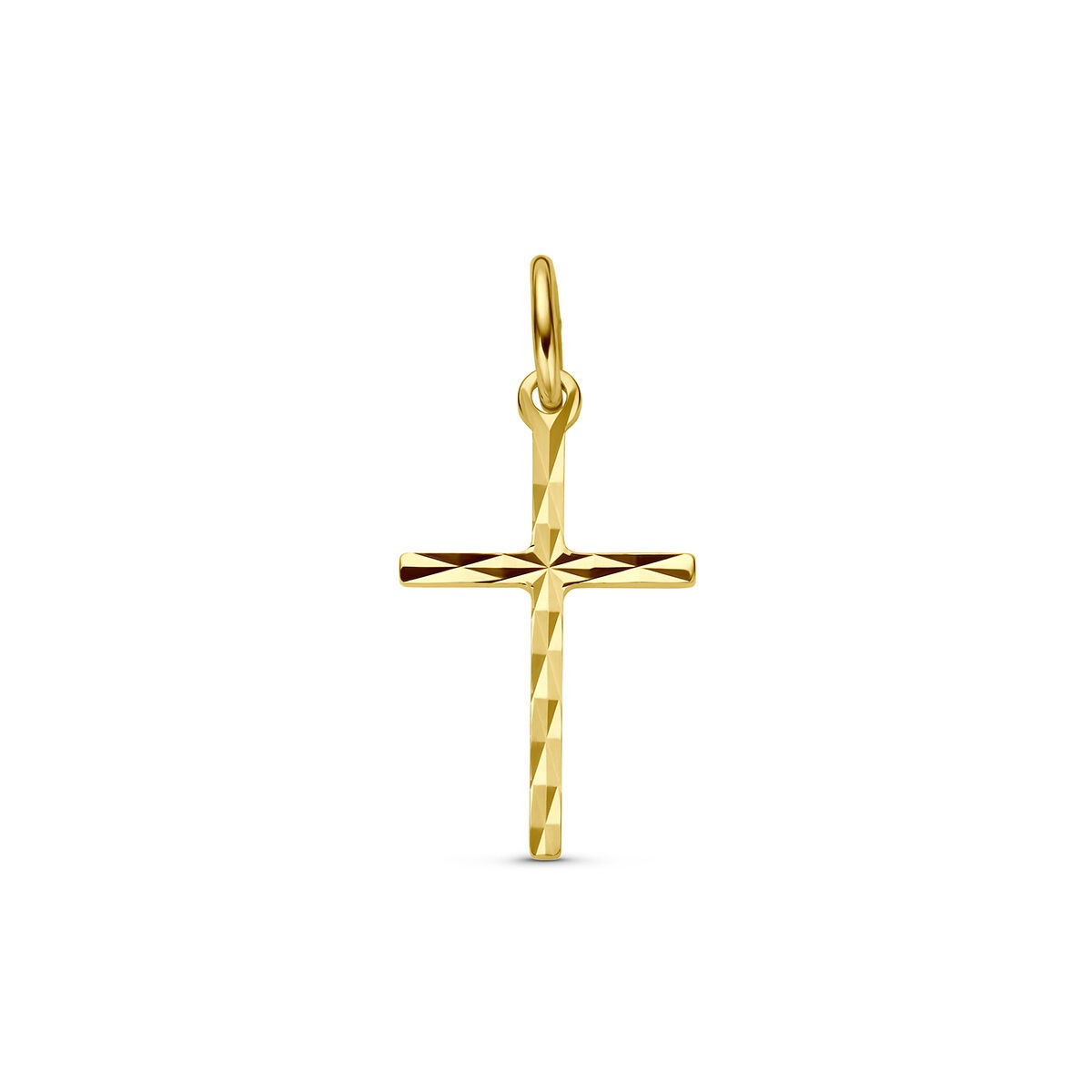 Pendentif croix en or jaune 9 carats avec une finition striée.