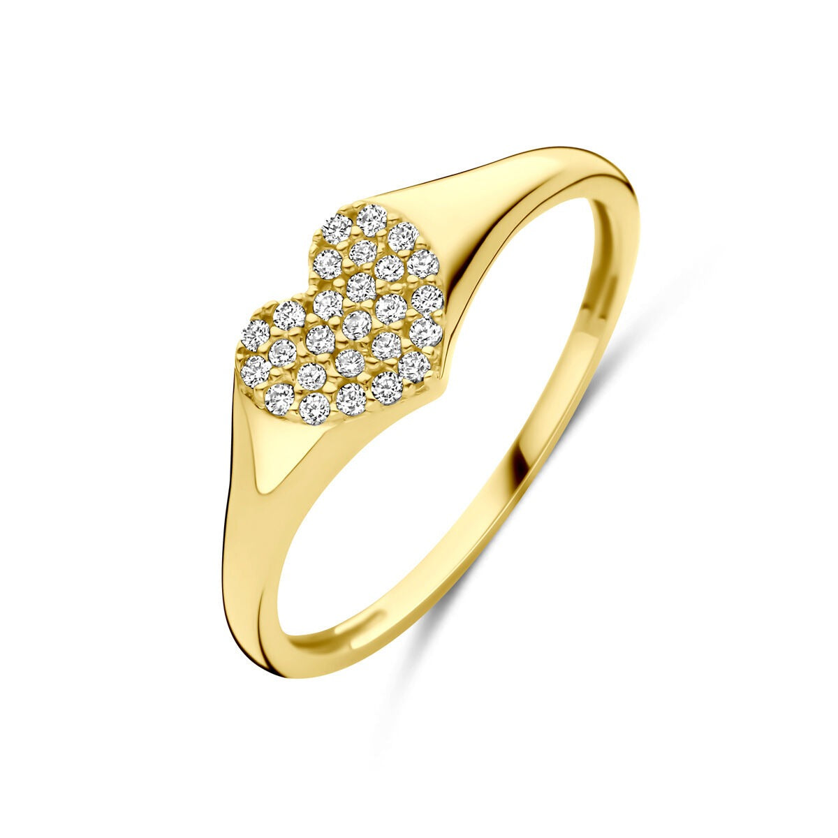 Bague en or 14 carats avec un cœur en zirconium, largeur de 6 mm.