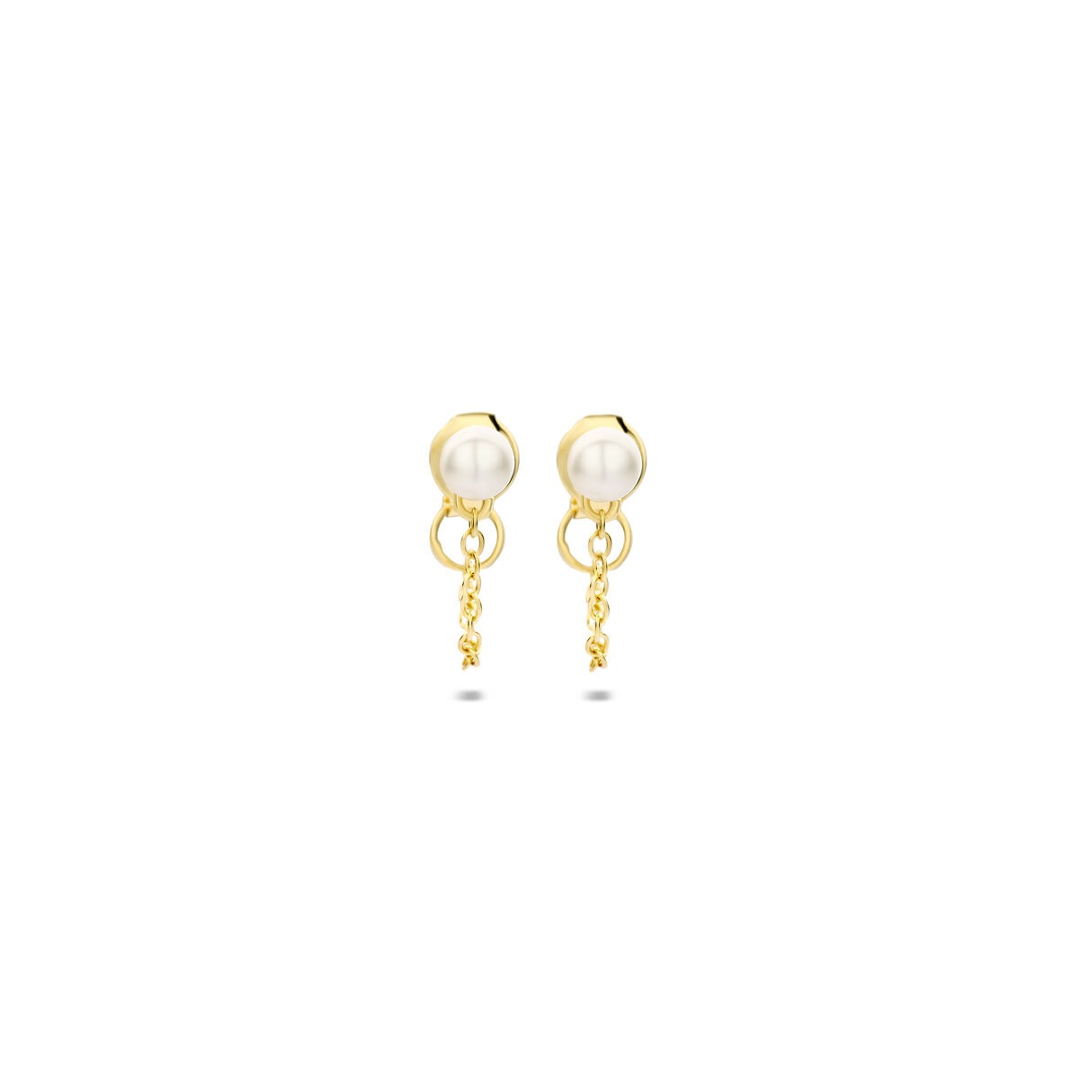Boucles d'oreilles en argent 925 doré avec perles, forme ronde et détails pendants.