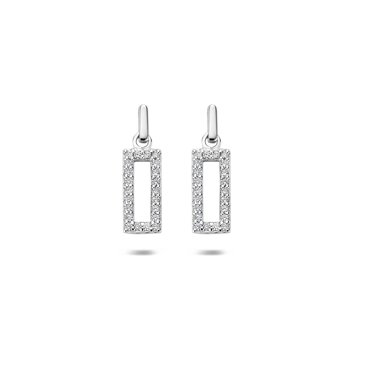 Boucles d'oreilles en argent 925 rhodié avec zirconiums, en forme de rectangle.