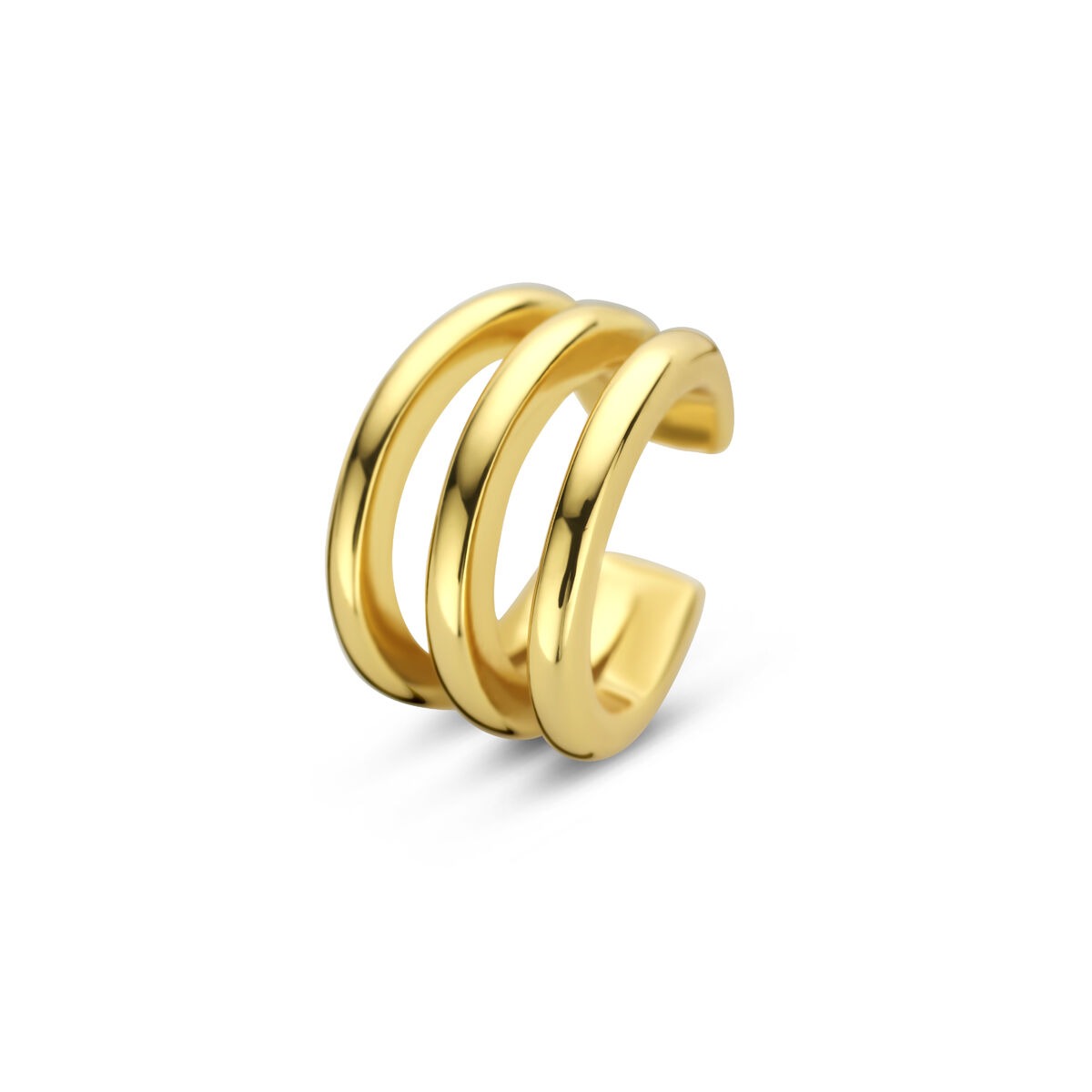 Ear cuff en argent doré de couleur or jaune avec trois bandes lisses.