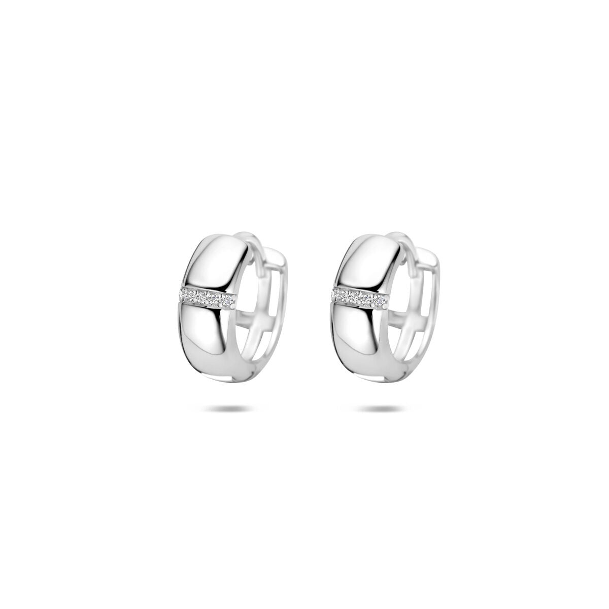 Boucles d'oreilles en argent 925 rhodié avec zirconia, de forme ronde et lisse.
