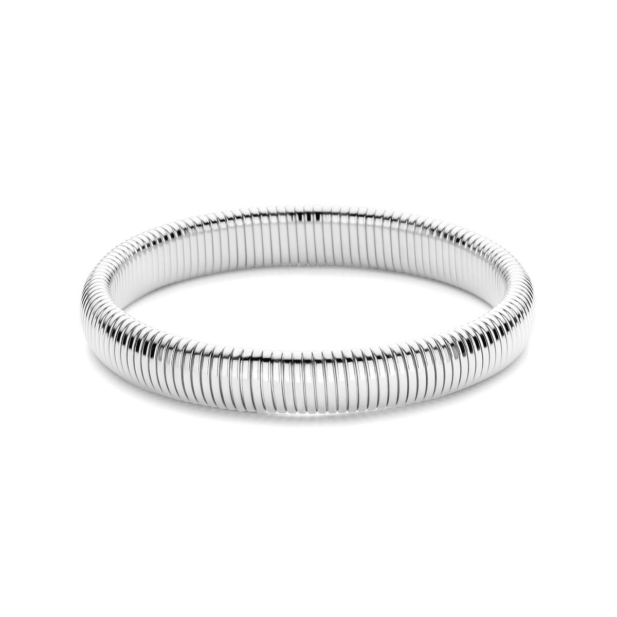 Bracelet en acier au design tubogas, finition brillante et lisse.